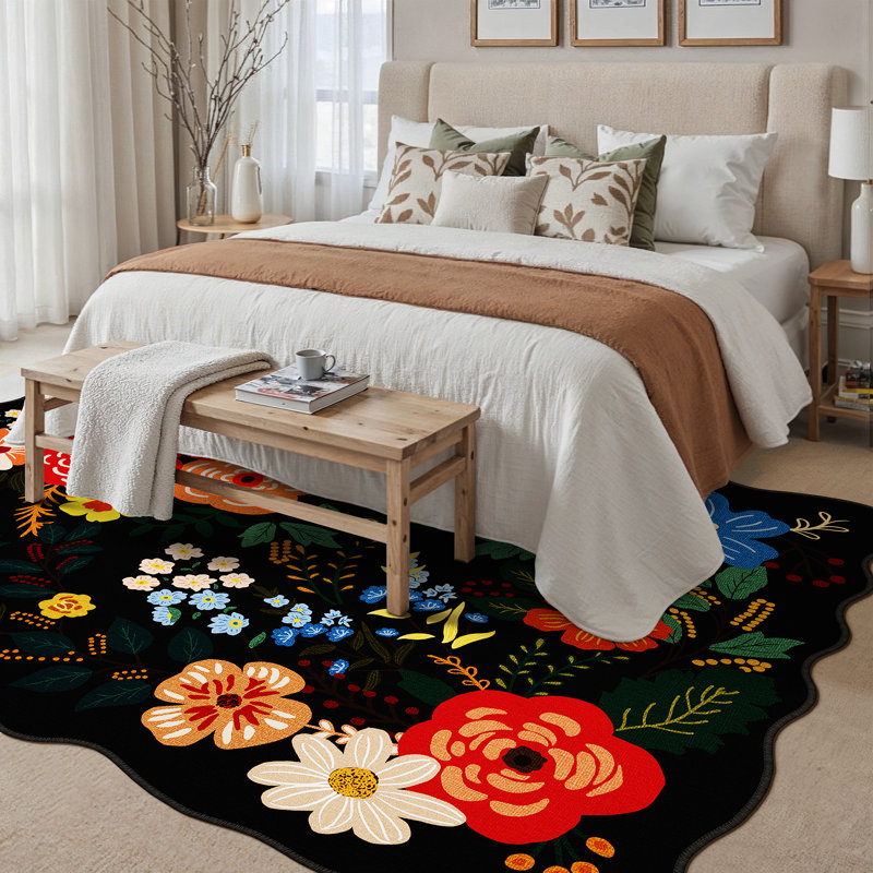 Aurora Modern Floral Black Area Rug, Black, Rectangle 5' x 7'6"