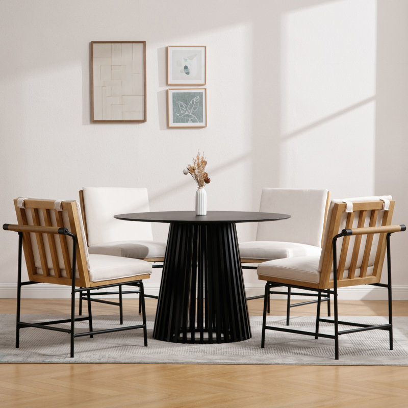 Ensemble de table de salle à manger Modern, Beige, Noir, 5 pièces: table, 4 chaises