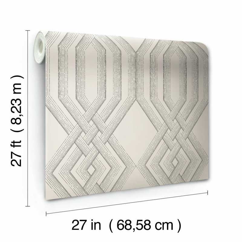 Rouleau de papier peint à motif de treillis de L 27 pi x L 27 po, gris