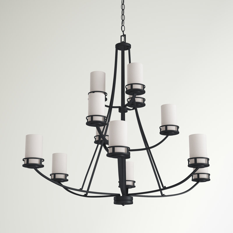 Lustre gradué en métal à 12 lumières avec abat-jour en verre Essence, Pas Energy Star, Non, Noir minuit