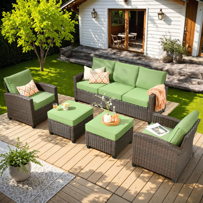 Lou 5 - Person Outdoor Conversation Set, Wicker Patio Sofa & Chair Set with Cushions