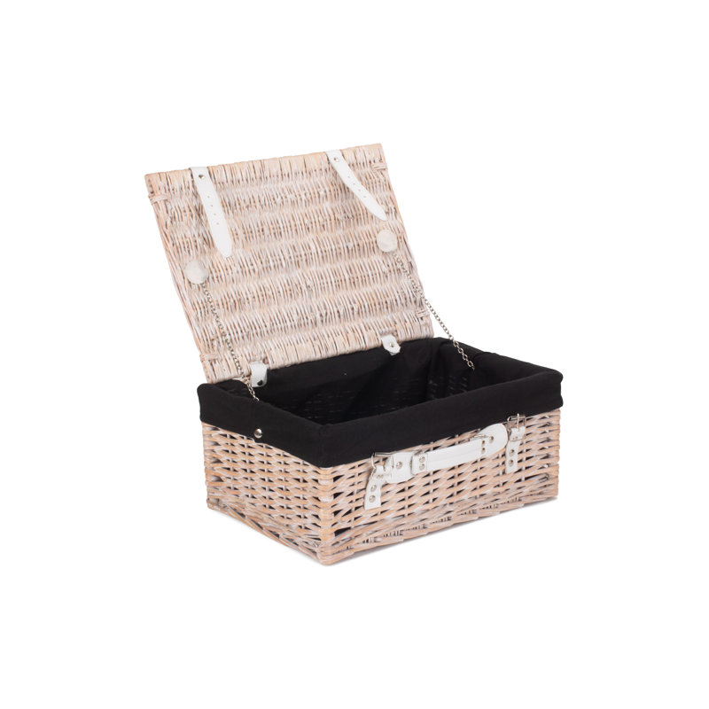 Wicker Basket with Lining, White Hamper/Black Lining