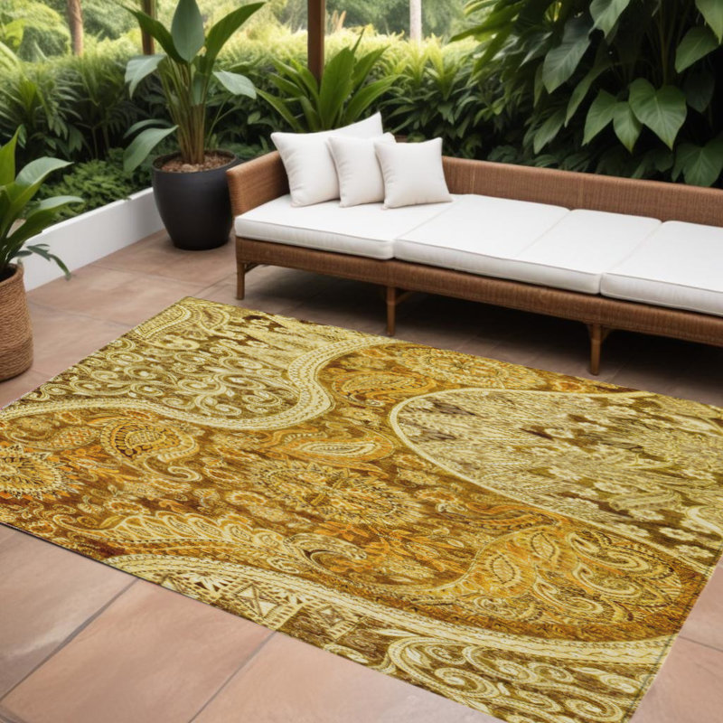 Tapis intérieur lavable 9 pi x 12 pi brun et doré à motif de médaillons floraux en terre cuite 9 pi x 12 pi
