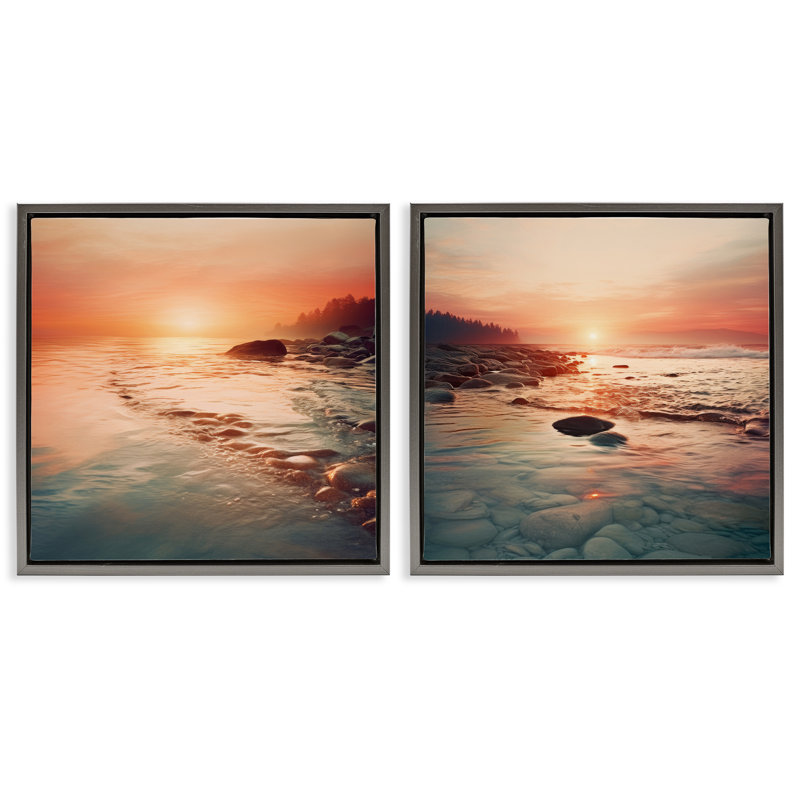 Ensemble de cadre flottant 2 pièces Warm Sunset Melody, design par Lazar Studio, H 25 po x l 25 po