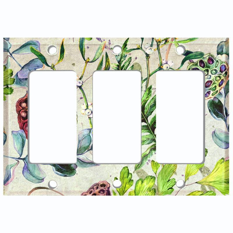 Cotton Flower Root Leaf Feather Green Landscape & Nature 3 - Gang Rocker Standard Wall Plate