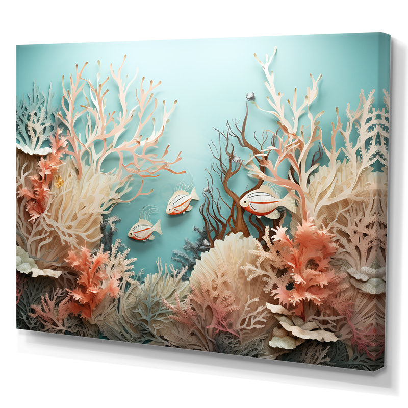 «Watercolor Fish Dance Collage», reproduction sur toile, H 24 po x l 32 po x P 1 po, Toile tendue