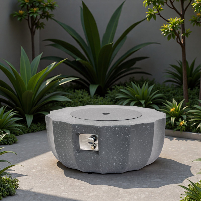 36" Propane Gas Fire Pit Table, 50000 BTU Round Concrete Fire Pit for Outside Patio Deck Garden Backyard, Gray