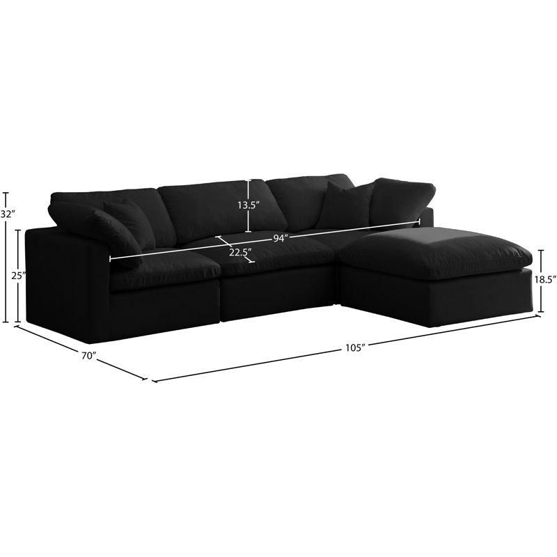 Atis Velvet L-Shaped Sectional Reversible, Black Velvet