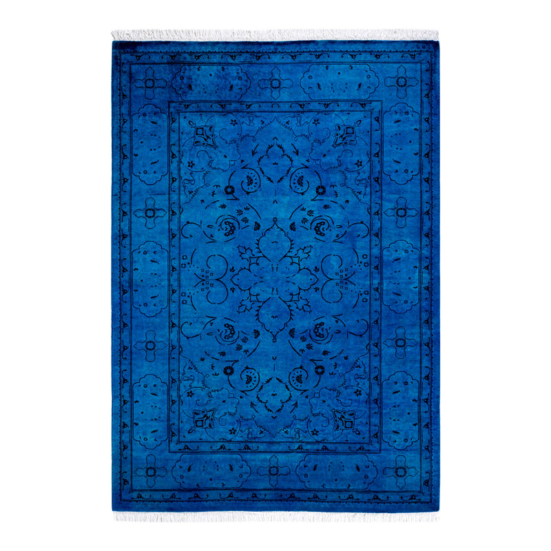 Hand Knotted Wool Contemporary Overdyed Blue Area Rug 9' 1" x 11' 10"