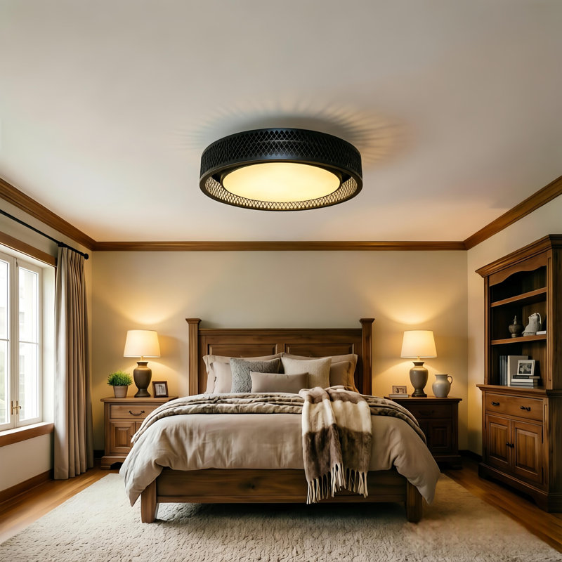 Plafonnier encastré moderne noir à DEL avec abat-jour en métal à motif de losanges, plafonnier rond de style industriel pour le salon, la chambre, le couloir de la cuisine (11,8 pouces)