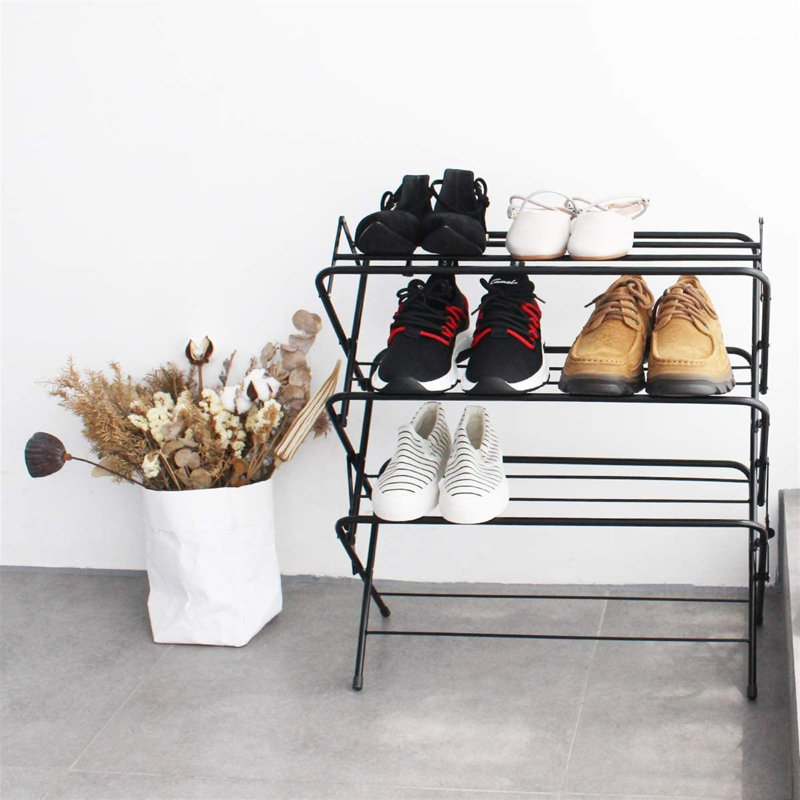 Zenree 4-Tier Foldable Metal Shoe Rack Shelf, Matte Black