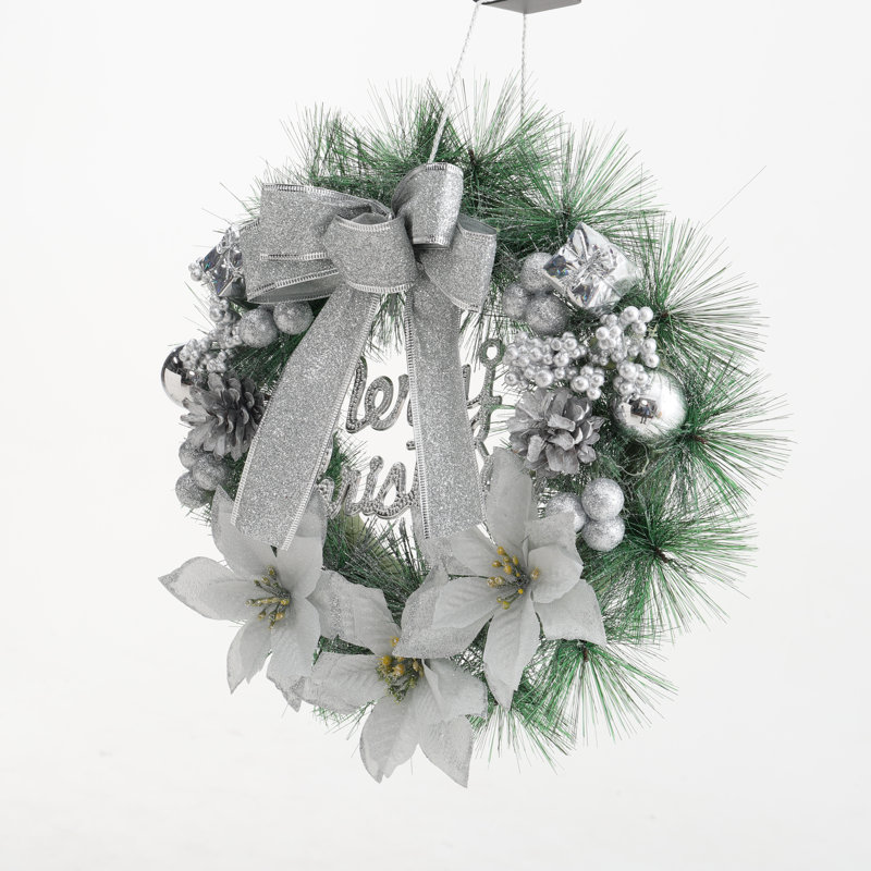 Elegant Christmas Wreath with Mixed Decorations, Silver