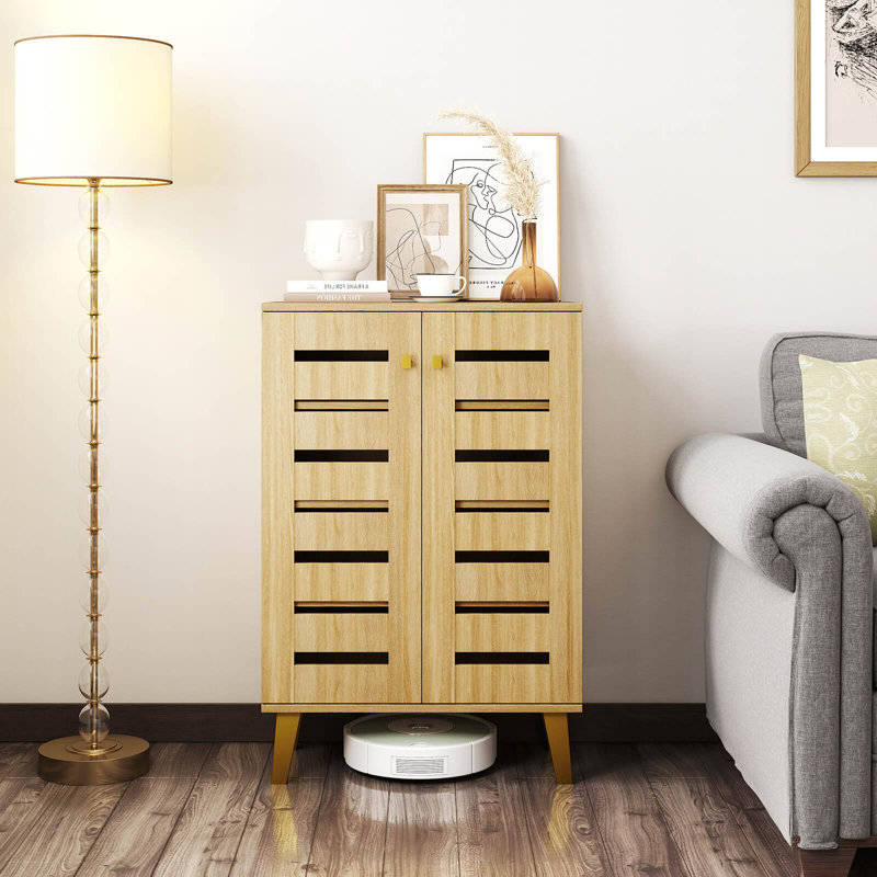 4-Tier Wooden Shoe Storage Cabinet with Doors Removable Shelves for Entryway