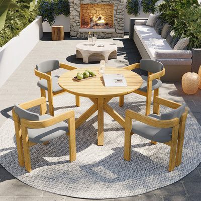 Ensemble repas 5 pièces pour l'extérieur avec 4 chaises et coussins