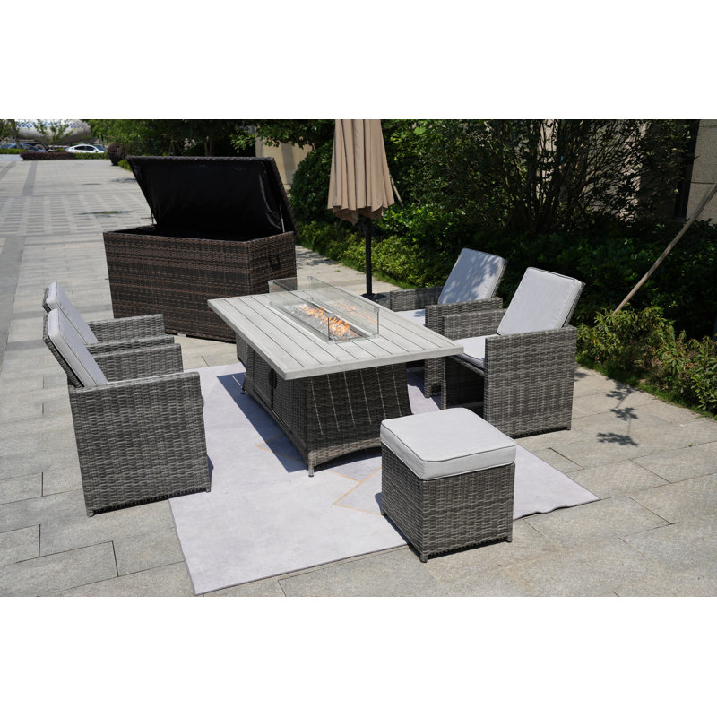 Ensemble de conversation en osier / rotin pour 6 personnes avec coussins Aerolyn