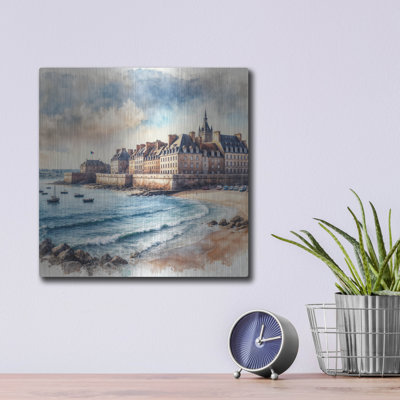 'Saint-malo, Bretagne, France, Watercolor Coastline' by Rey Klimt Metal Wall Art