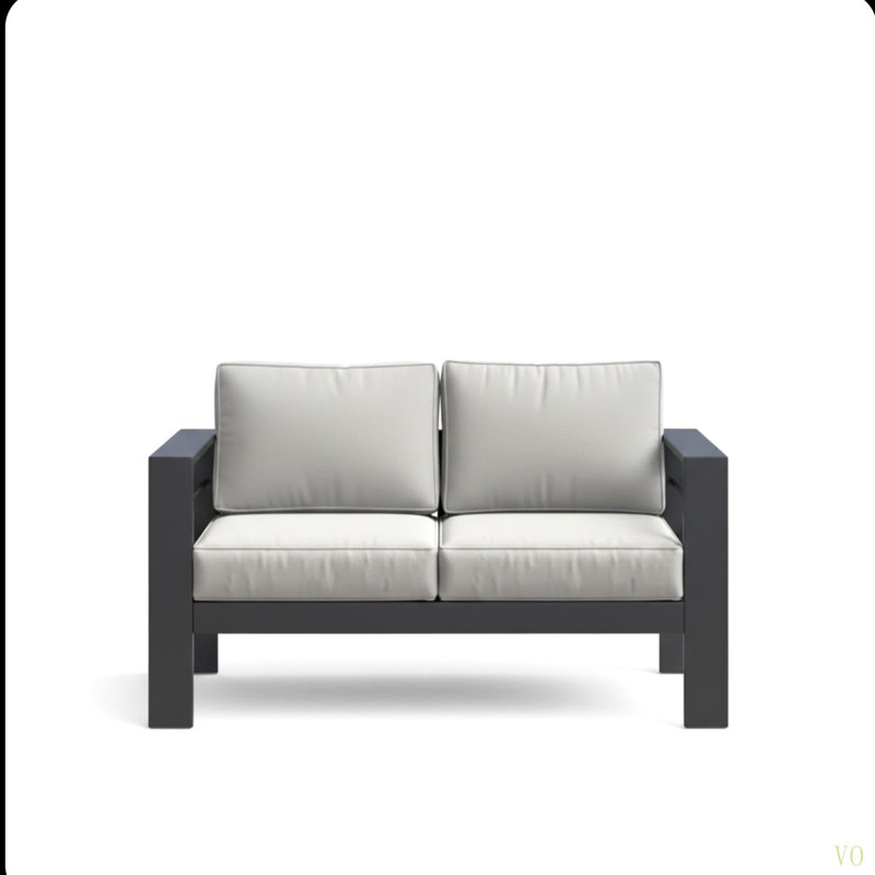 52" All-Weather Metal Loveseat Patio Sofa With Thick  Cushions &  Frame, Light Gray Cushion/Black Frame