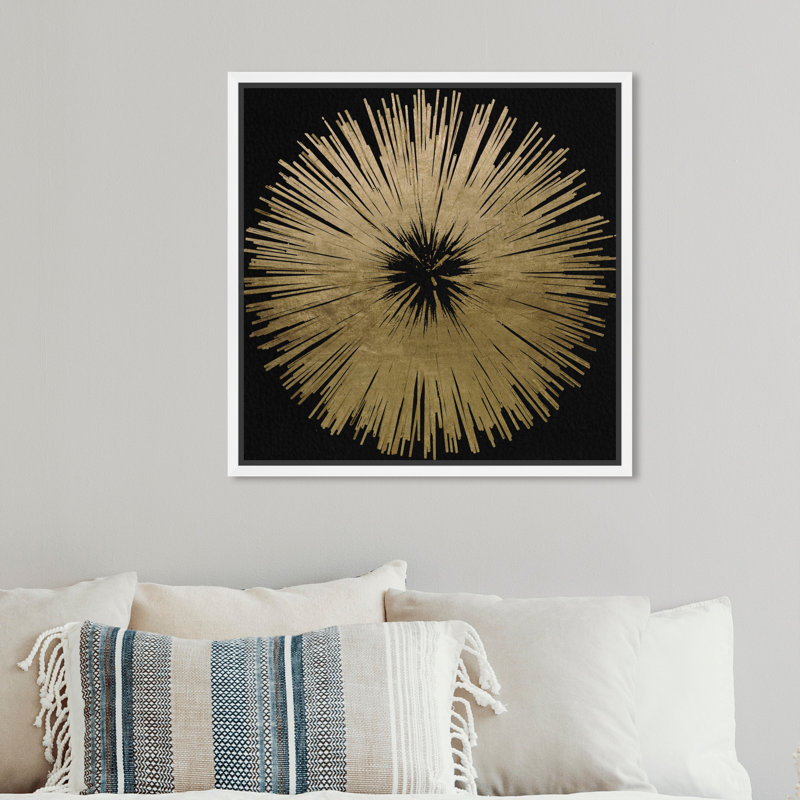 «Abstract Sunburst Golden Night», impression, Toile encadrée, H 40 po x l 40 po, Blanc