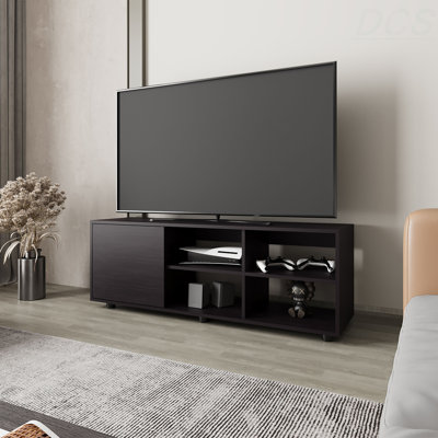 Meuble télé Parker avec porte et rangement ouvert, meuble télé