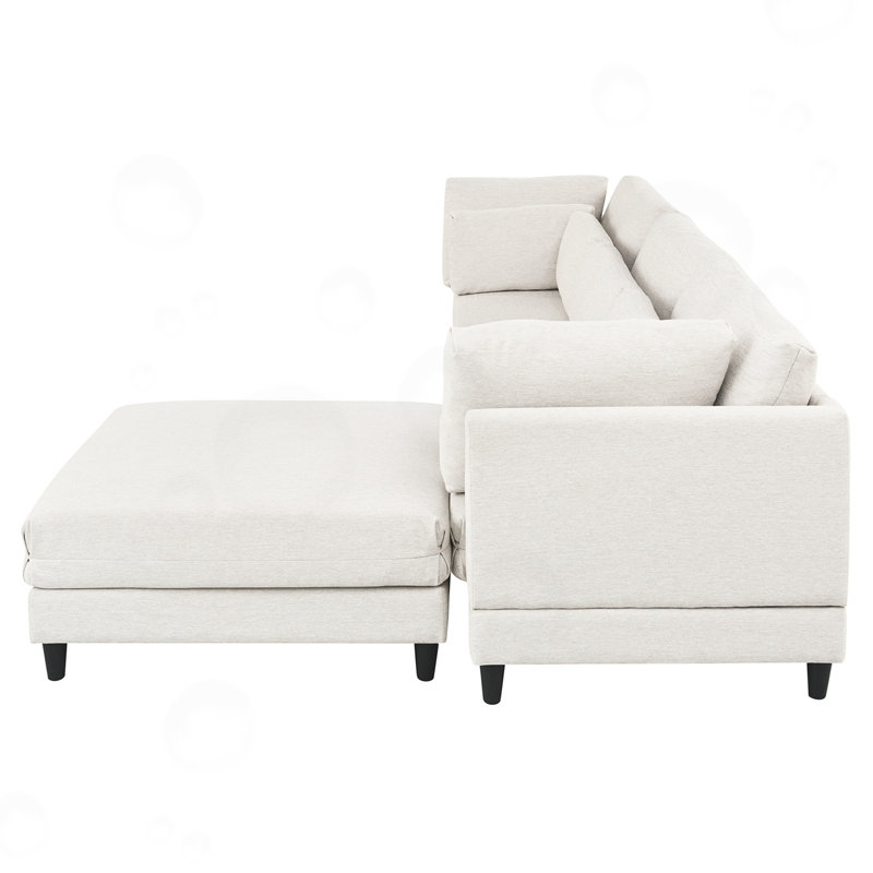 Sectional Sofa with Movable Ottoman and 5 pillows