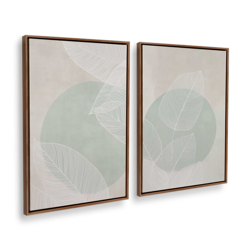 Ensemble de 2 impressions Soft Leaf Stillness, Cadre flottant en noyer, 12 po x 8 po