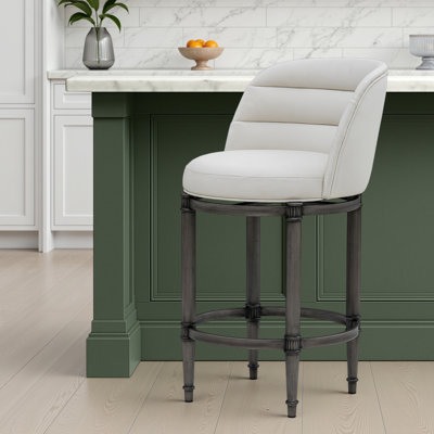 Cooksey Commercial Grade Steel Frame White Faux Leather Upholstered Swivel Counter Height Barstool - Set Of 6