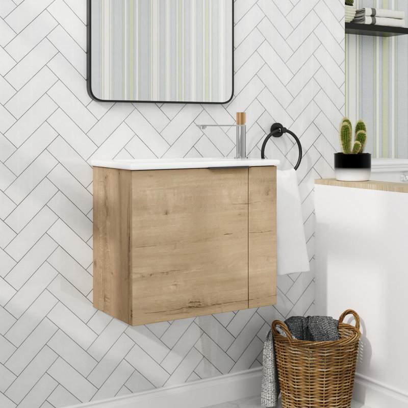 Ensemble de meuble-lavabo simple 22 po avec plateau en céramique Didio, Imitation chêne