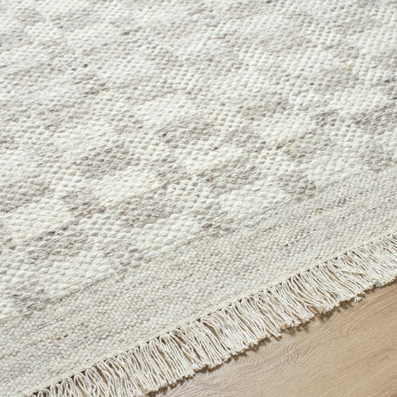 Lavande Checkered Wool Area Rug in Gray/Ivory, Runner 2'6" x 8'