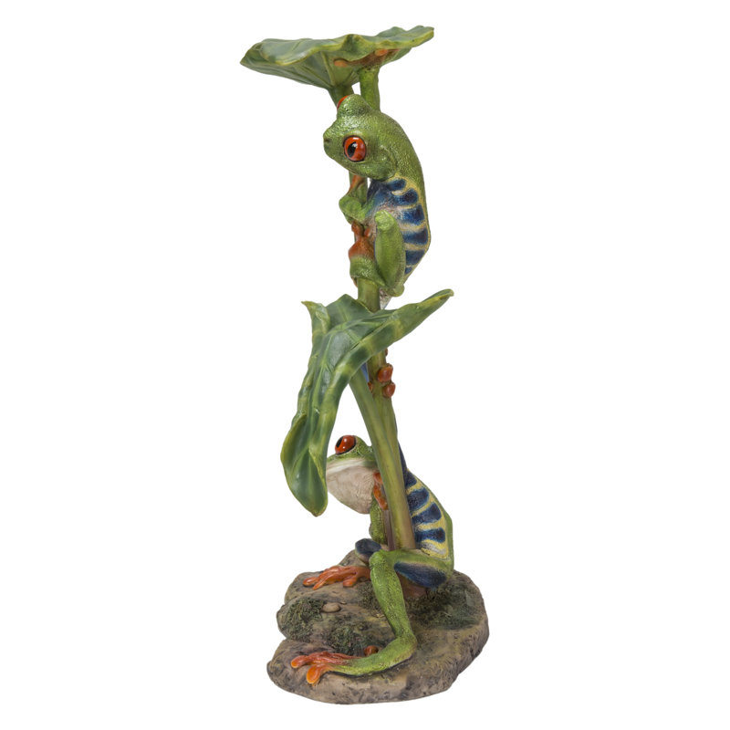 Polyresin Lotus Leaf with Red-Eyed Tree Frog Sculpture