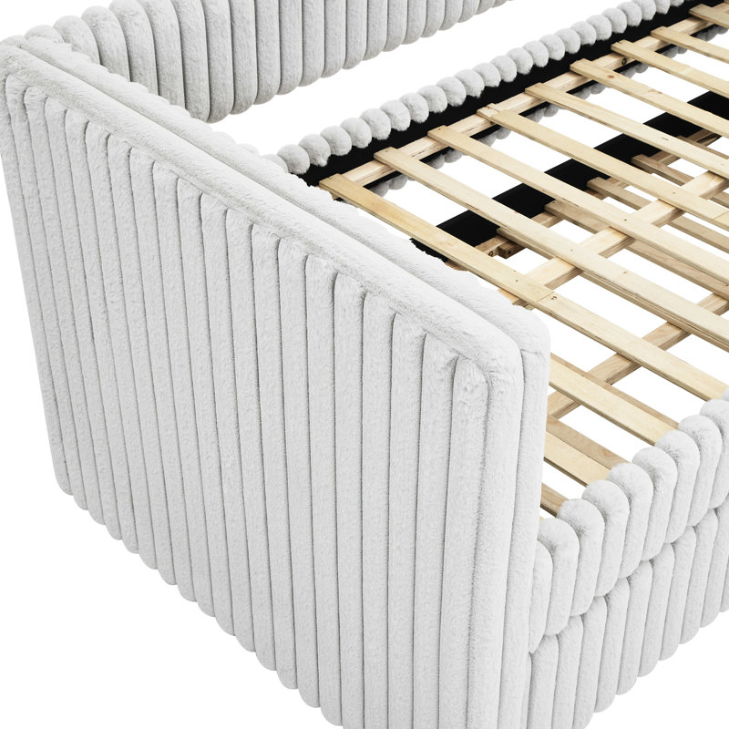 Lit de jour gris avec base en bois et lit gigogne amovible, Gris clair