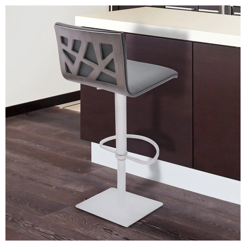 Tabouret de bar pivotant à hauteur réglable Talyris, avec siège en similicuir et dossier en noyer gris