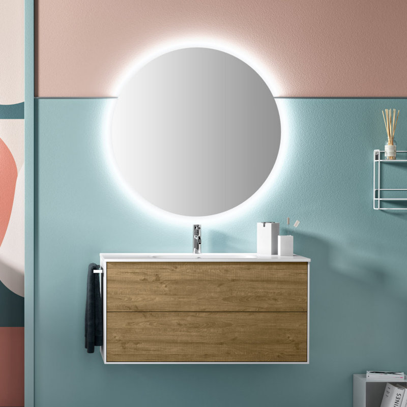 Canvar 101mm Single Bathroom Vanity with Drop In Ceramic Basin, Honey Oak, Medium Wood
