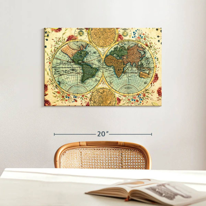 Hémisphères du monde rétro, H 16 po x l 24 po