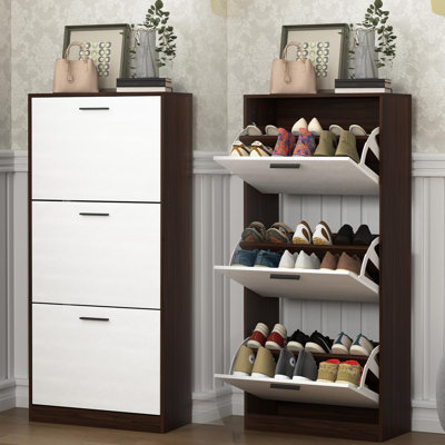 Range-chaussures, armoire de rangement pour chaussures avec 3 tiroirs à panneaux blancs, organisateur de chaussures autoportant moderne à 3 niveaux pour entrée, porte, couloir, 3 ou 4 espaces (noyer I)