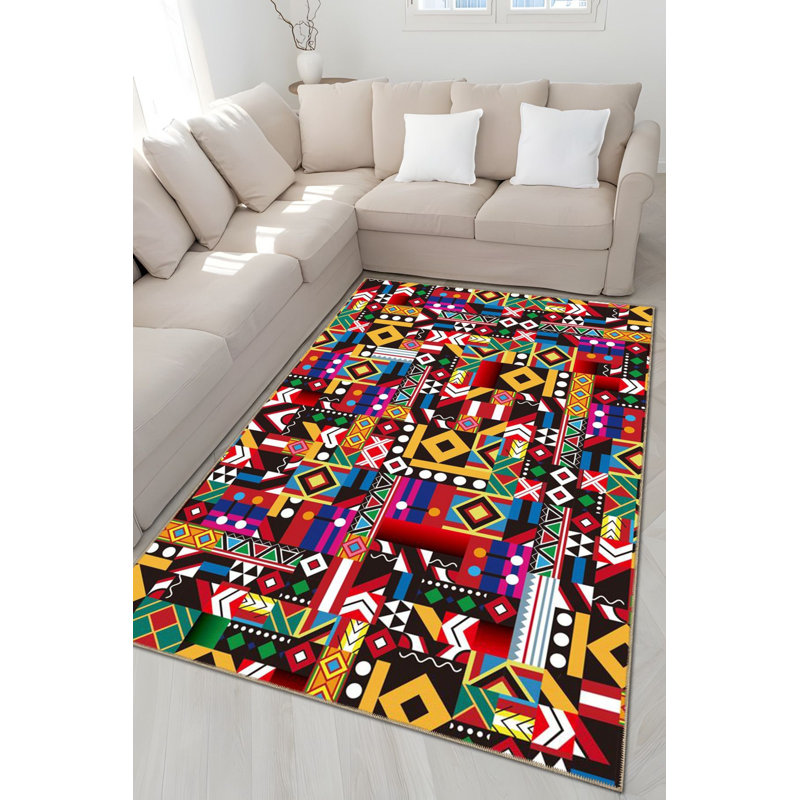 Multi Color Mixed Geometric Shape Pattern Creative Modern Decorative Machine Washable Area Rug, Runner 3'3" x 9'10"