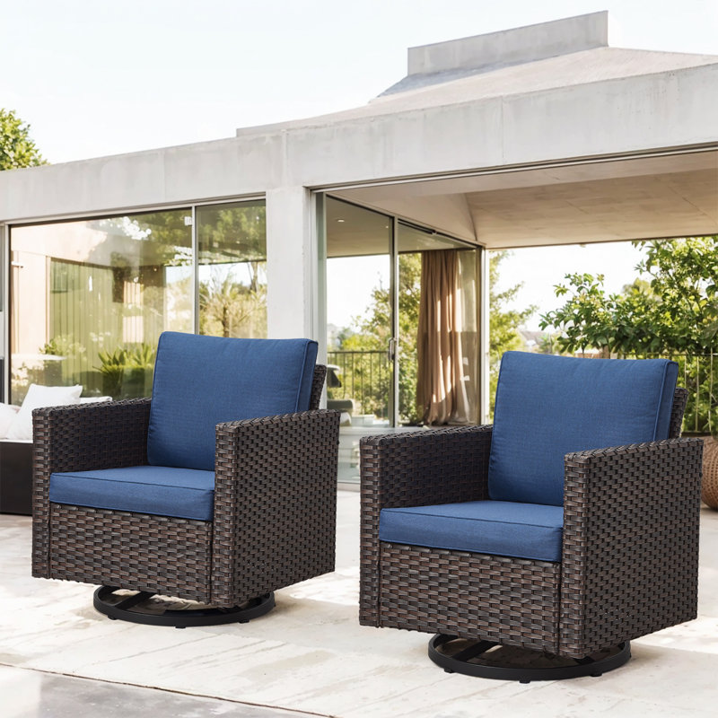 Nazime Swivel and Glider Patio Chair with Cushions, Brown, Blue