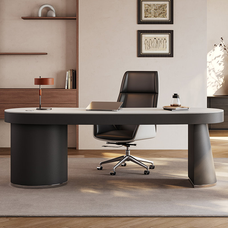 Table de bureau incurvée en granit noir et blanc 70,87 po, H 29,53 po x l 70,87 po x P 31,5 po