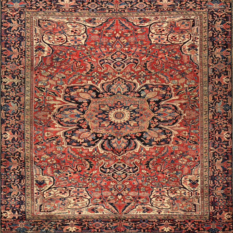Tapis bleu marine / rouge Nataniel, Carré 8 pi