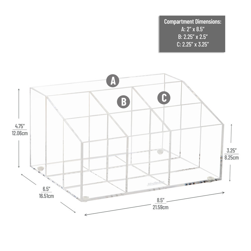 Mind Reader Desktop Organizer, 7-compartment, Office Essentials, Modern, Office, Acrylic, Clear