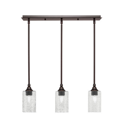 3 Light Stem Hung Linear Pendalier With 4" Smoke Bubble Glass