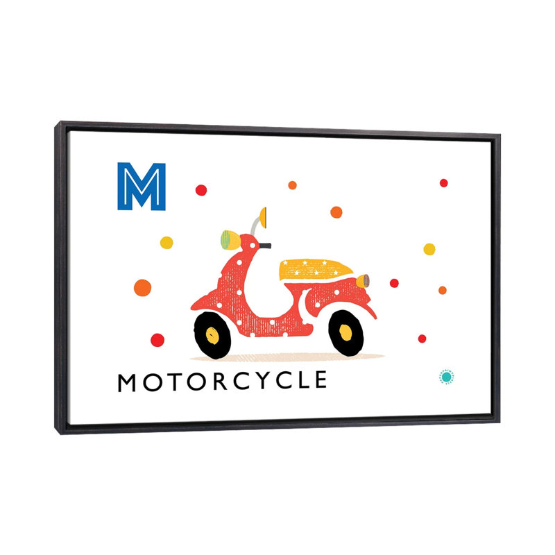 «M Is for Moto» - impression d'art graphique, Pas de tapis, H 40 po x l 60 po x 1,5 po, Toile avec cadre noir patiné
