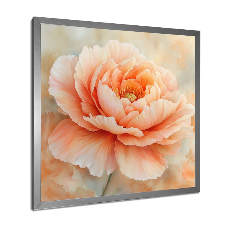 Art floral sur toile Pony Peach, H 16 po x l 16 po, Picture Framed Print, Argent argent