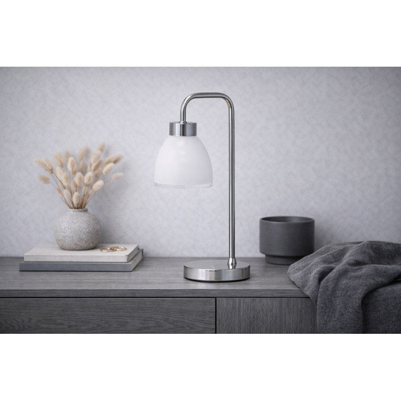 Alakai 41cm Desk Arch Metal Table Lamp with Glass Shade, Silver