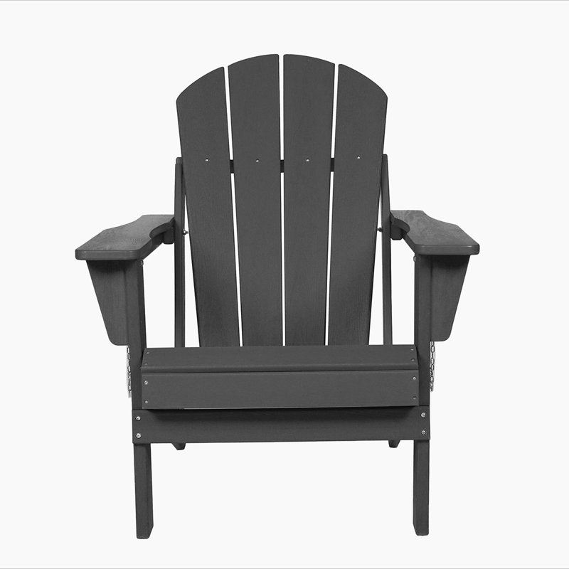Chaise Adirondack pliante en PEHD avec porte-gobelet double - Chaise Adirondack en composite avec texture bois, Gris