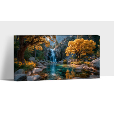 Automne cascade d'automne, art mural, photos de paysage d'automne, peinture sur toile de paysage d'automne rétro pour le salon, impressions sur toile encadrées de pin naturel, 12 po x 24 po