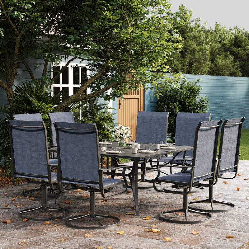 Ensemble repas pour 8 personnes avec chaises pivotantes, table de patio et chaises avec trou pour parasol, ensemble de patio pour l'extérieur