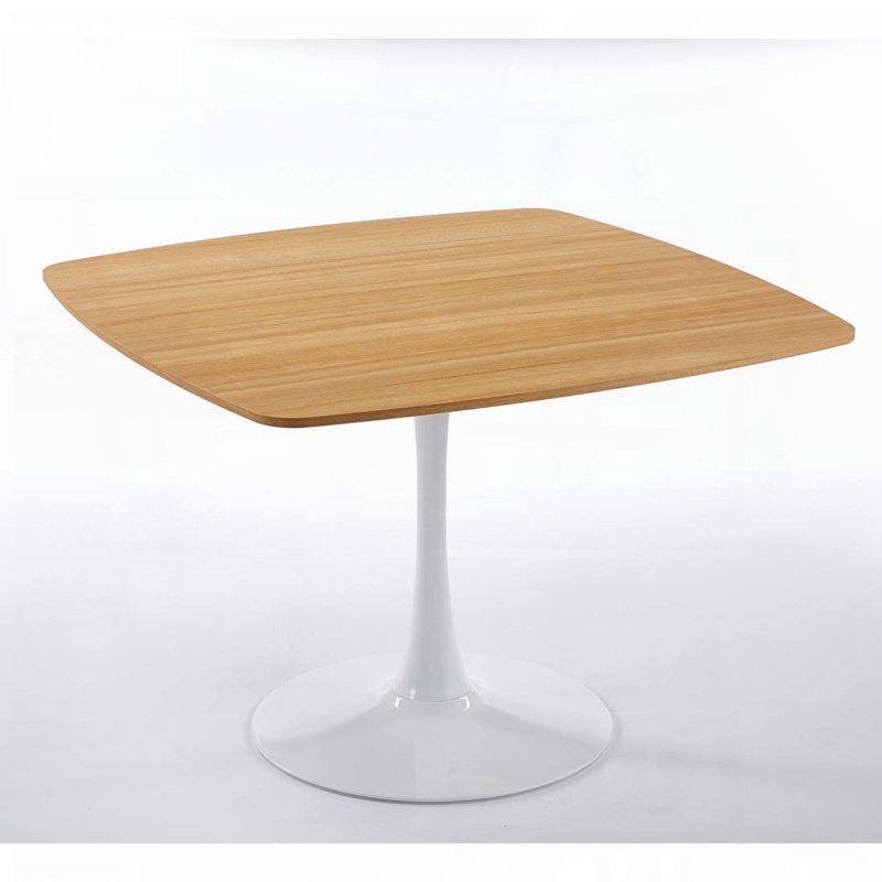 42'' Square Tulip Dining Table for 2-6, Oak Top/White Base, 28.93" H x 42.12" W x 42.12" D