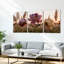 Ensemble de 3 tableaux sur toile tendue représentant des pivoines au coucher du soleil dans un champ-566469846