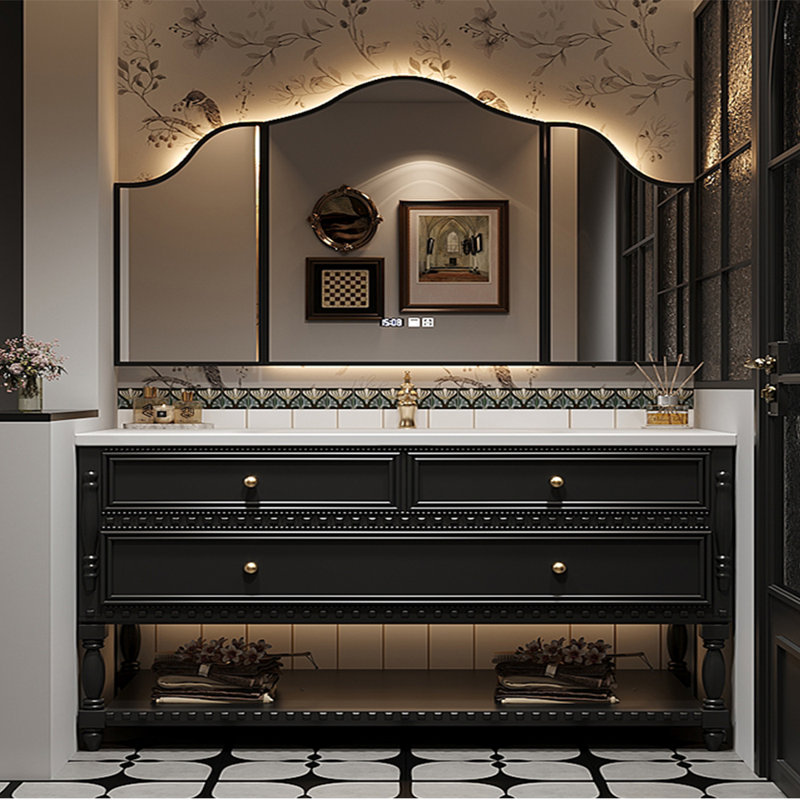 Smart bathroom cabinet retro American style, Black, 31.89" H x 62.99" W x 21.65" D