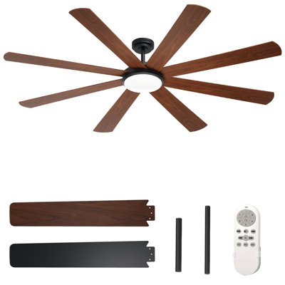 Grand ventilateur de plafond noir 72 pouces avec lumière et télécommande, 8 pales, moteur CC réversible à 6 vitesses, DEL à intensité variable 3 W CCT pour une utilisation intérieure et extérieure